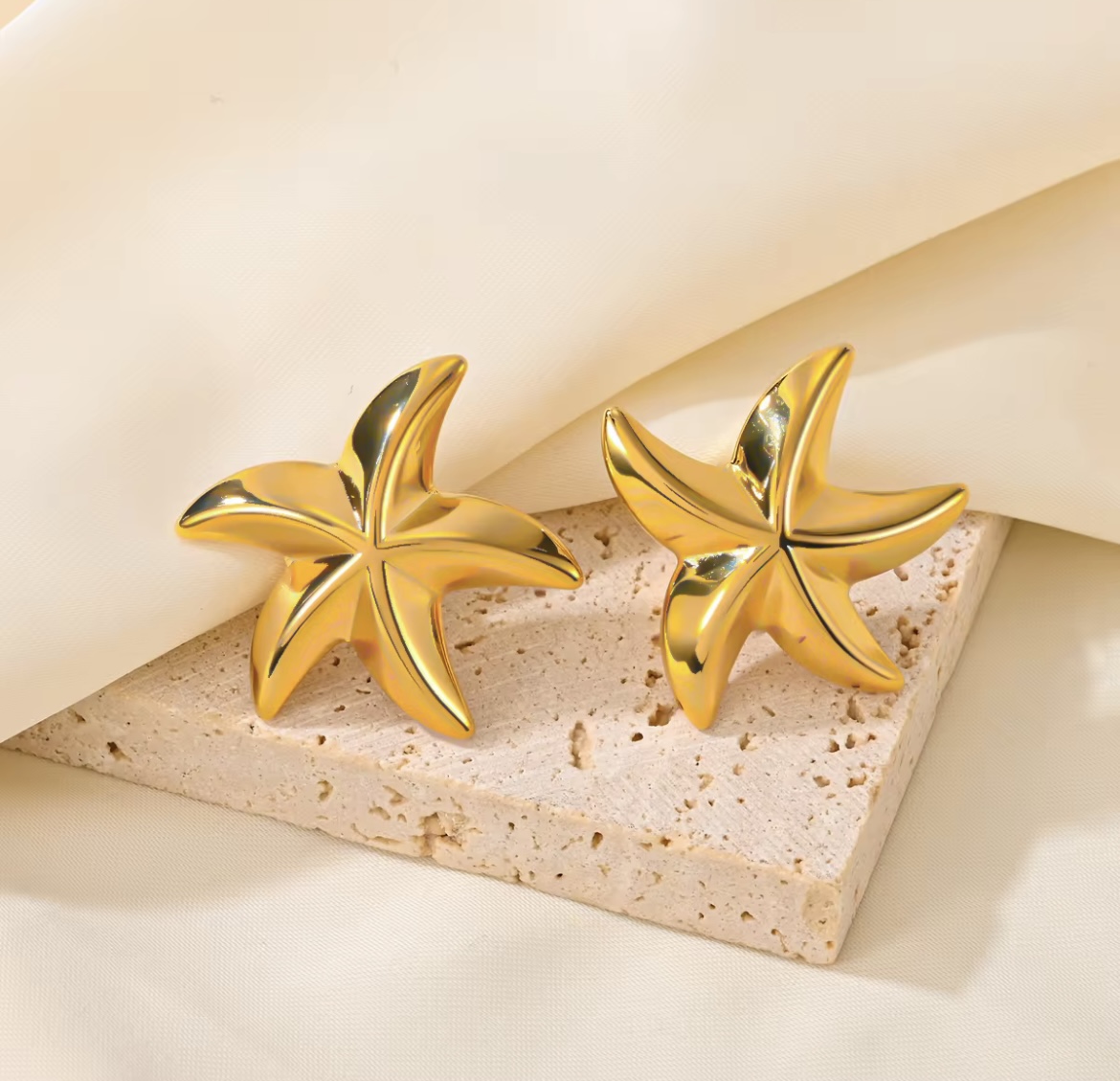 Golden Starfish Statement Earrings